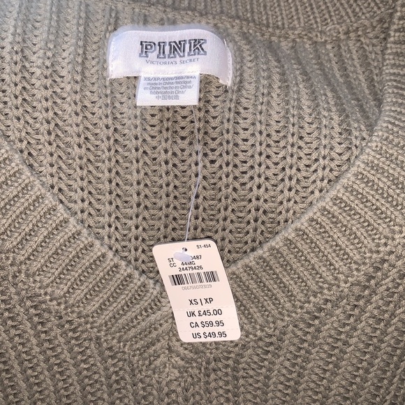Pink Victoria’s Secret Green VNeck Sweater Sz Xs - Picture 2 of 5